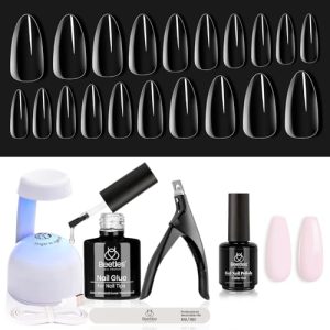 beetles Gel Polish 15ml Barely Pink Nails Gel Soak Off LED Nail UV LED Lamp with Easy Nail Extension Set 5 In 1 Nail Glue Gel Base Coat with Pre shaped Medium Almond Soft Gel Nail Tips Nail Art Diy