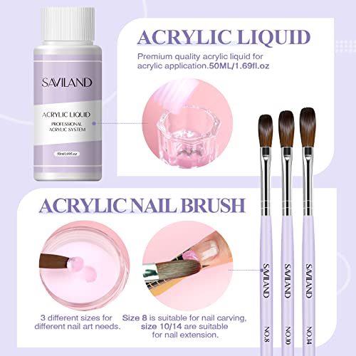 Saviland Acrylic Nail Kit: All-in-One Beginner Nail Kit 15g Clear/White/Pink Acrylic Powder and Liquid Set with Acrylic Nail Brush and Dip Powder Nail Kit Starter: Saviland 20 Colors Nail Dips Powder - Image 7