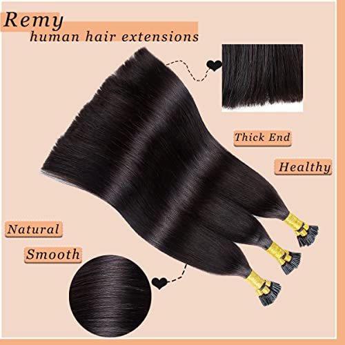 22 Inch Silky Straight I Tip Human Hair Extensions Keratin Bond 100 Strands Natural Black #1B - Image 2