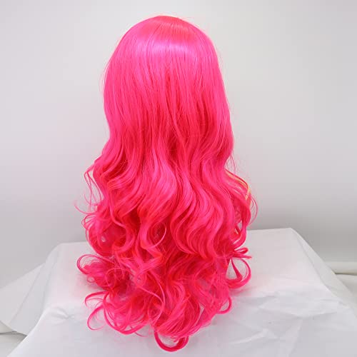 Golden Yellow Highlight Pink Long Wavy Synthetic Lace Front Wig for Women 24-inch - Image 5