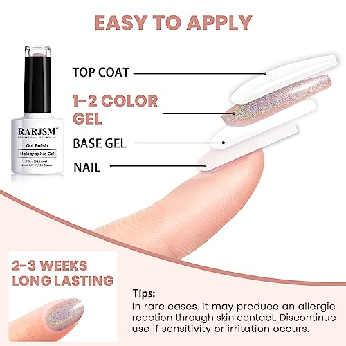 RARJSM Holographic Gel Nail Polish Light Purple Pink Rainbow Glitter Reflective Iridescent Gel Polish Curing Required Unicorn Mirror Chrome Laser Effect Soak off for Summer Salon Home Manicure 7.5ML - Image 5