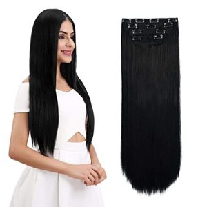 REECHO 18" Straight Long 4 PCS Set Thick Clip in on Hair Extensions Natural Black