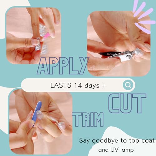 Daylight Gel Nail Strips, Nail Wraps, NO UV Light Needed Nail Polish Strips, Nail Stickers, No Top Coat Needed and Extra Thickness, Gel Nail Strips for Women Nail Art (Y2K Neutral Heart) - Image 9