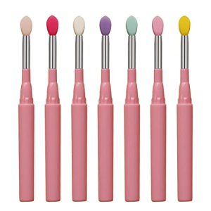7pcs Silicone Makeup Brushes with Caps. Perfect tools for applying cream or liquid Lip Mask and Eyeshadow (Pink)