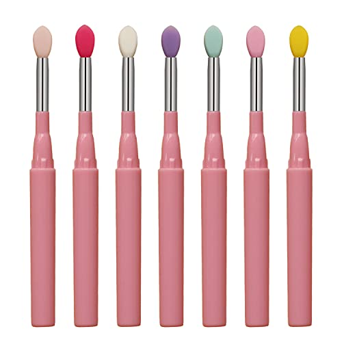 7pcs Silicone Makeup Brushes with Caps. Perfect tools for applying cream or liquid Lip Mask and Eyeshadow (Pink)