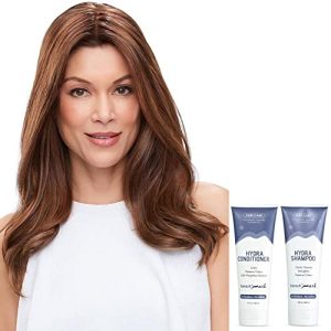 Jon Renau Christy 18 Inch XL Human Hair Topper Bundle, Color 1B, with BeautiMark Care Set