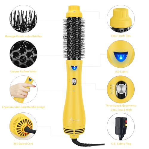 Hair Dryer Brush, Aima Beauty 4-in-1 Upgrade Hot Air Straightener Curler Function for Women, Hair Styling Tools, Yellow-Round - Image 3