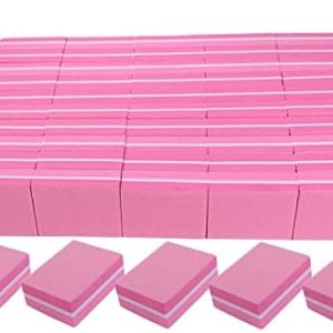 50 Pack Pink Mini Nail Buffers 100/180 Grit for Acrylic and Natural Nails