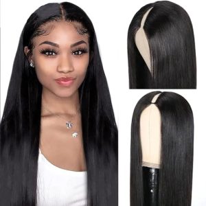 200% Density V Part Wig Human Hair Straight Brazilian Virgin Human Hair Wigs for Black Women Upgrade U Part Human Hair Wig Full Head Clip In Half Wig No Leave Out Lace Front Wigs Natural Color 30 Inch