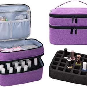Portable Nail Polish Carrying Case, Holds 30 Bottles, Double Layer Design Nail Polish Holder, Professional Travel Organizer Bag for Nail Varnish and Manicure Set (Purple)