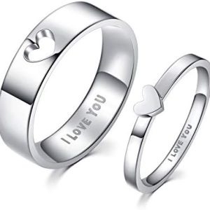 LAVUMO Matching Heart Promise Rings for Couples I Love You Engagement Wedding Ring Band Sets for Him and Her Stainless Steel High Polished Comfort Fit