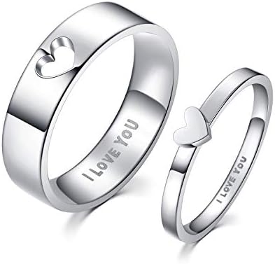 LAVUMO Matching Heart Promise Rings for Couples I Love You Engagement Wedding Ring Band Sets for Him and Her Stainless Steel High Polished Comfort Fit