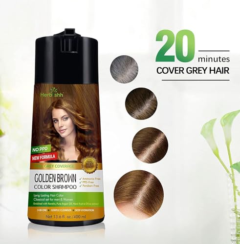 Herbishh Ultimate Combo Hair Color Shampoo Golden Brown 400ml Pack of 2 for Gray Hair + Argan Hair Mask 150gm for Conditioning & Hydration | Shampoo Para teñir el cabello | Long Lasting & DIY | - Image 7
