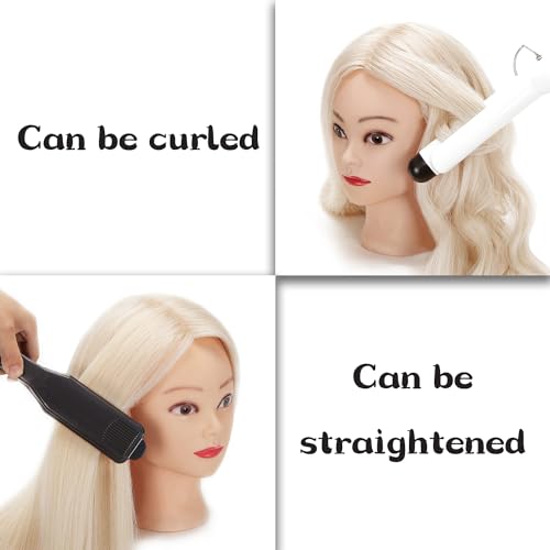 26"-28" Long Hair Mannequin Head with 60% Real Hair, Hairdresser Practice Training Head Cosmetology Manikin Doll Head with 9 Tools and Clamp - Makeup On - Image 5