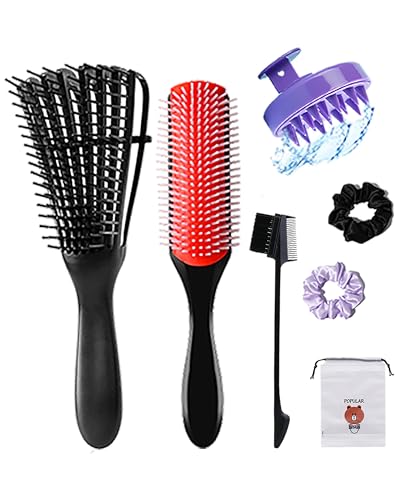 Purple Detangling Brush Set for Curly Hair with 9 Nylon Bristles and Scalp Massager