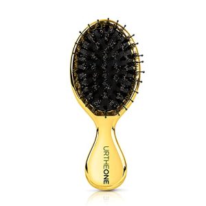 Mini Gold Paddle Hair Brush with Boar Bristle for All Hair Types Travel Size