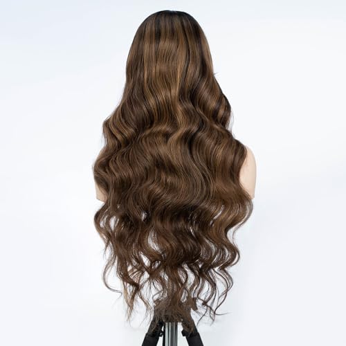 Fashion Idol 28 Inch Big Wavy Synthetic Lace Front Wig Heat Resistant Curtain Bangs - Image 7