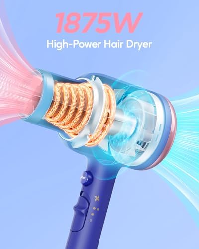 Wavytalk Professional 1875 Watt Hair Dryer Blow Dryer with Diffuser Nozzle Comb and Concentrator Negative Ions Fast Drying Light and Quiet with Ceramic Technology for All Hair Types Sapphire Blue - Image 3