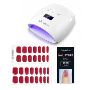 MelodySusie Semi Cured Gel Nail Strips (Red Glitter) and Melodysusie UV LED Nail Lamp True 54W Professional Dryer for Gel Polish Curing with 3 Timer Setting