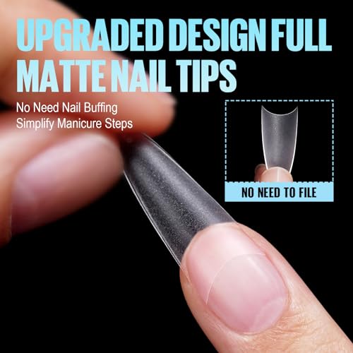 TOMICCA 360pcs Long Oval Matte Soft Gel Nail Tips Half Cover False Nails 15 Sizes - Image 4