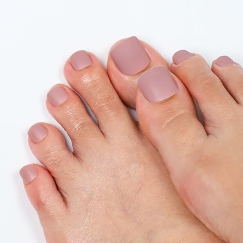 28Pcs 14 Sizes Press on Toenails,ANYOS Solid Color Matte Acrylic Fake Nails,Square Short Toe ons for Women with 48pcs Jelly Stickers,Nail Glue Included (Light Coffee) - Image 3