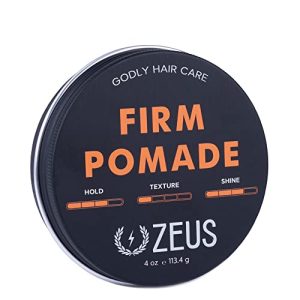 ZEUS Firm Hold Pomade, Water Based Firm Hold Hair Styling Pomade, Natural Shine All Day Hold – MADE IN USA (4 oz.)