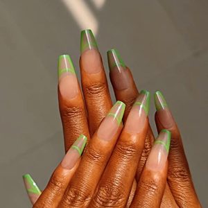 Press On Nails-Lime Fantasticlady,summer Medium,Coffin,Green Wavy Design,Green Swirls,Ballerina,Acrylic,Full Cover Glossy Reusable False Nails for Women & Girls 24pcs