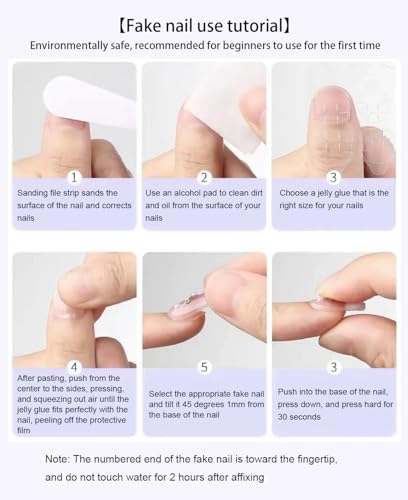 Pink Heart Press on Nails Medium Almond Stiletto,IFMOPETY Acrylic False Nails Set Reusable Fake Nails Almond Nails Press on False Nails for Women 24PCS-12 Sizes - Image 5