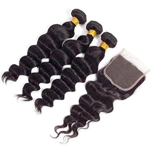 Borchan Loose Deep Wave Bundles and Closure Unprocessed Virgin Human Hair Bundles 12 14 16 +10 Inch Loose Wave Bundles with Closure Brazilian Deep Wave Human Hair 3 Bundles with Closure Natural Color - Image 5