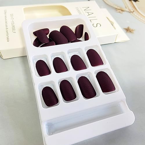 Wine Red Medium Round Press-On Nails Full Cover Reusable Acrylic Artificial Nails for Women - Image 4