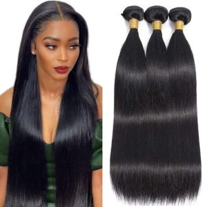 FASHION PLUS Straight Human Hair Bundles 10A Brazilian Virgin Straight Bundles Human Hair 100% Unprocessed Virgin Remy Straight Hair Bundles Human Hair Weave 3 Bundles 16 18 20 Inch