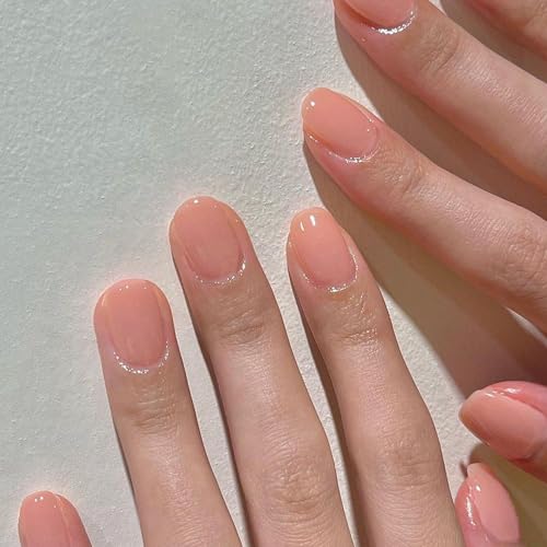 GLAMERMAID Press On Nails Extra Short Square, Jelly Soft Gel Fake Nails Round Squoval, Natural Nude Pink False Nails Tip, Reusable Acrylic Pure Glossy Stick on Nails, Glue on Nail for Women Girl Gift - Image 3