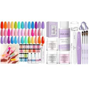 Saviland Acrylic Nail Kit: All-in-One Beginner Nail Kit 15g Clear/White/Pink Acrylic Powder and Liquid Set with Acrylic Nail Brush and Dip Powder Nail Kit Starter: Saviland 20 Colors Nail Dips Powder