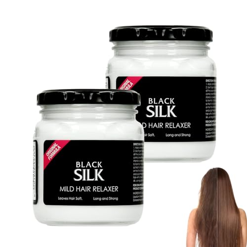 Black Silk Mild Hair Relaxer, Black Silk Hair Relaxer, Natural Hair Straightening Protector & Detangler, Leaves Hair Soft, Long And Strong, Suitable for All Hair Types (2pcs)