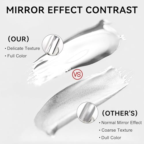 Erinde Silver Gel Nail Polish With Brush Kit, Chrome Nail Polish Painting Gel, Quick Drying, Long Lasting, Mirror Effect Metallic Gel Nail Polish, Super Glossy Soak off UV/LED Home Salon DIY Manicure - Image 5
