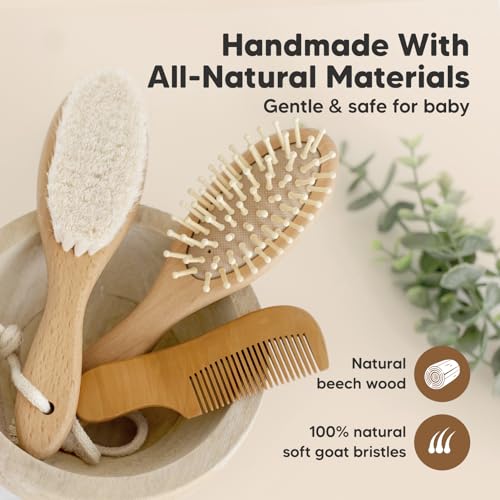 Keababies Soft Goat Bristle Baby Hair Brush Comb Set with Washcloths Bundle - Image 4