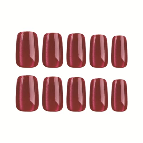 Press on Nails Medium Square Red Cat Eye Acrylic Fake Nails with Design Glue on Glossy Full Cover Artificial Gel False Stick on Nail for Girls Women Wedding Manicure Gifts 24Pcs - Image 3