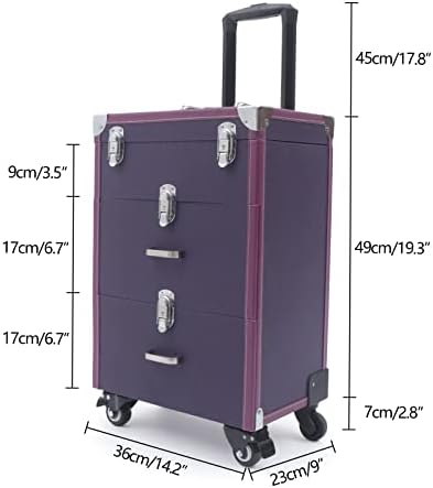 Purple 3-Tier Rolling Makeup Train Case with 4 Wheels for Nail Polish and Jewelry - Image 3