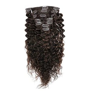 16 Inch Deep Curly Deep Wave Brazilian Hair Clip-In Extensions 80g 7 Piece Set Dark Brown