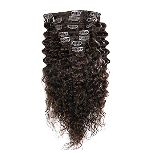 16 Inch Deep Curly Deep Wave Brazilian Hair Clip-In Extensions 80g 7 Piece Set Dark Brown