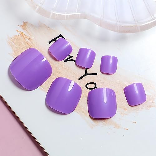 Purple Press on Toenails Solid Square Fake Toenails Glossy Press on Toes Nails Short Acrylic Glue on Toe Nails Cute False Toenails Toe Nails Press on Summer Beach Artificial Toenails for Women 24PCS - Image 3
