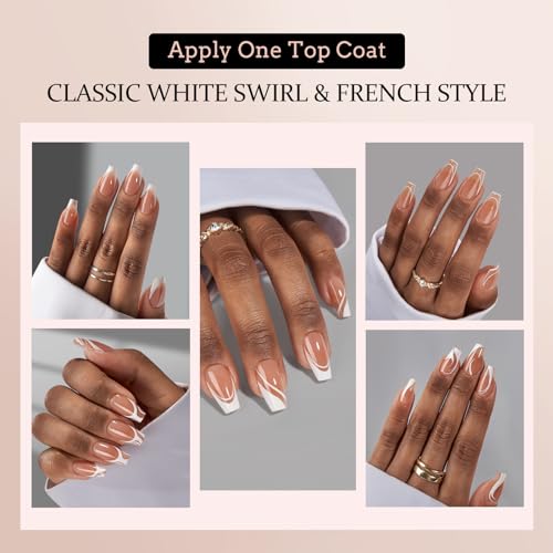 BTArtbox XCOATTIPS 5 Style Pre-Designed Swirl Short Coffin Gel Fake Nails Ultra Fit French Tips 24ct - Image 8