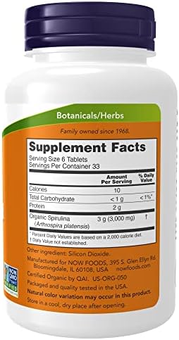 NOW Supplements, Organic Spirulina 500 mg with Vitamins, Minerals and GLA (Gamma-Linolenic Acid), 200 Tablets - Image 2