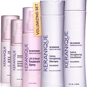 Keranique Volumizing Hair Products Set for Thinning Hair - Thickening Shampoo and Conditioner, Follicle Booster Hair Serum, Volumizing Spray - Fine Hair Texture Boost and Repair with Keratin for Women