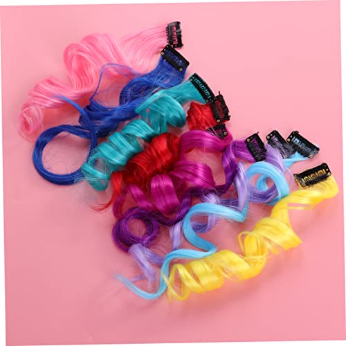 24 Pcs Women Colored Wigs Rainbow Wigs Multi-colors Highlights Clip Straight Highlight Hairpieces Wigs Colored Curly Human Hair Wig Women's Wigs One Piece Miss Hair Extensions - Image 3