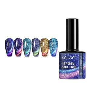 Holographic Glitter Cat Eye Gel Nail Polish Set 6 Colors for DIY Nail Art