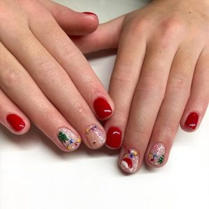 24 Pcs Christmas Nails Extra Short Press on Nails Square Nails Christmas Fake Nails Cute Colored Lights & Christmas Hat Designs Red False Nails Xmas Stick on Nails for Women Girls DIY Manicure