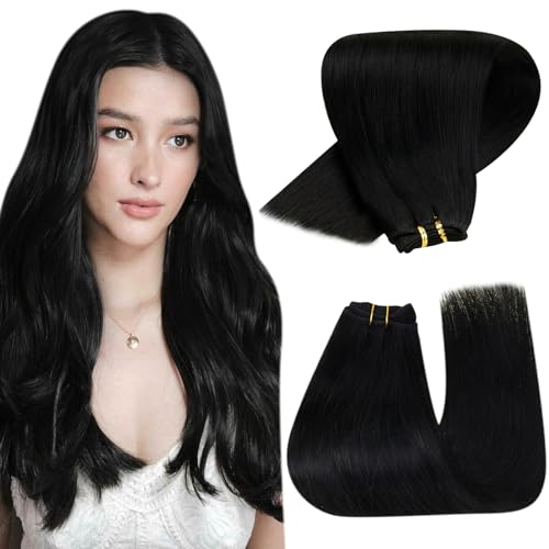 12 Inch Straight Jet Black Human Hair Sew-In Weft Extensions 70g