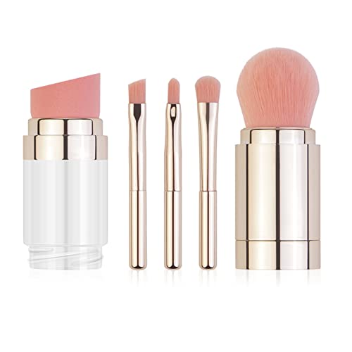 5-in-1 Portable Makeup Brush Set for Foundation, Powder, Eyeshadow, Eyebrow, and Lip - Image 2