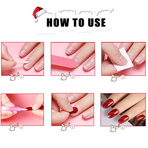IMSOHOT Christmas Press on Nails Medium Almond Shape Fake Nails Dark Red Acrylic False Nails Glitter Gel Reusable Glossy Glue on Nails for Women and Girls 24Pcs - Image 6